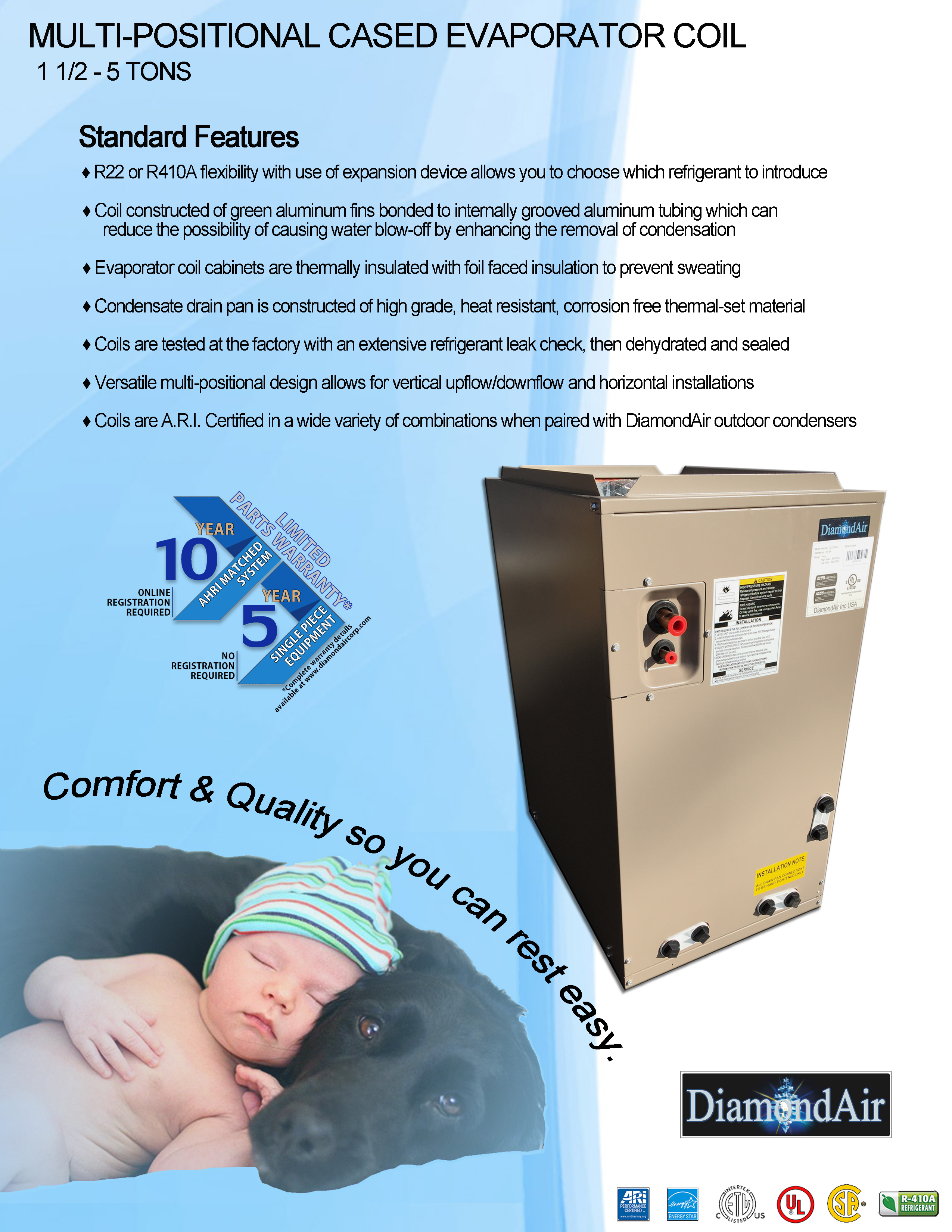 3.5 Ton DiamondAir 14 SEER 80% or 95.5% AFUE 100K BTU System D1442ACL, Furnace, DCC4860ALC (T)